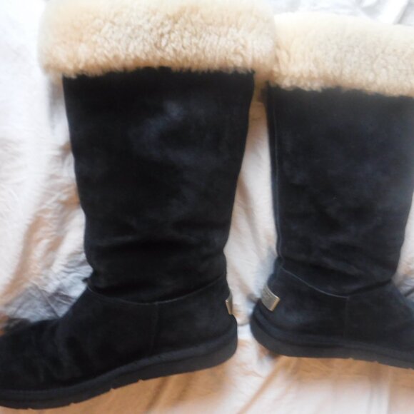Women Black Leather Ugg Boots Interior Sheep skin Fur Lace Up womens Size 7 - Picture 8 of 14